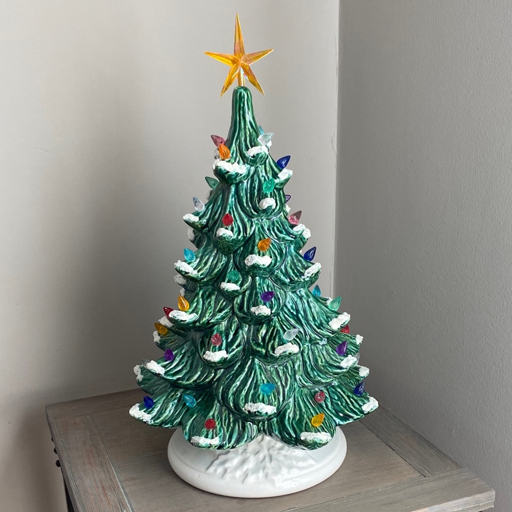 Ceramic Christmas Tree with Multicolor Lights and snow